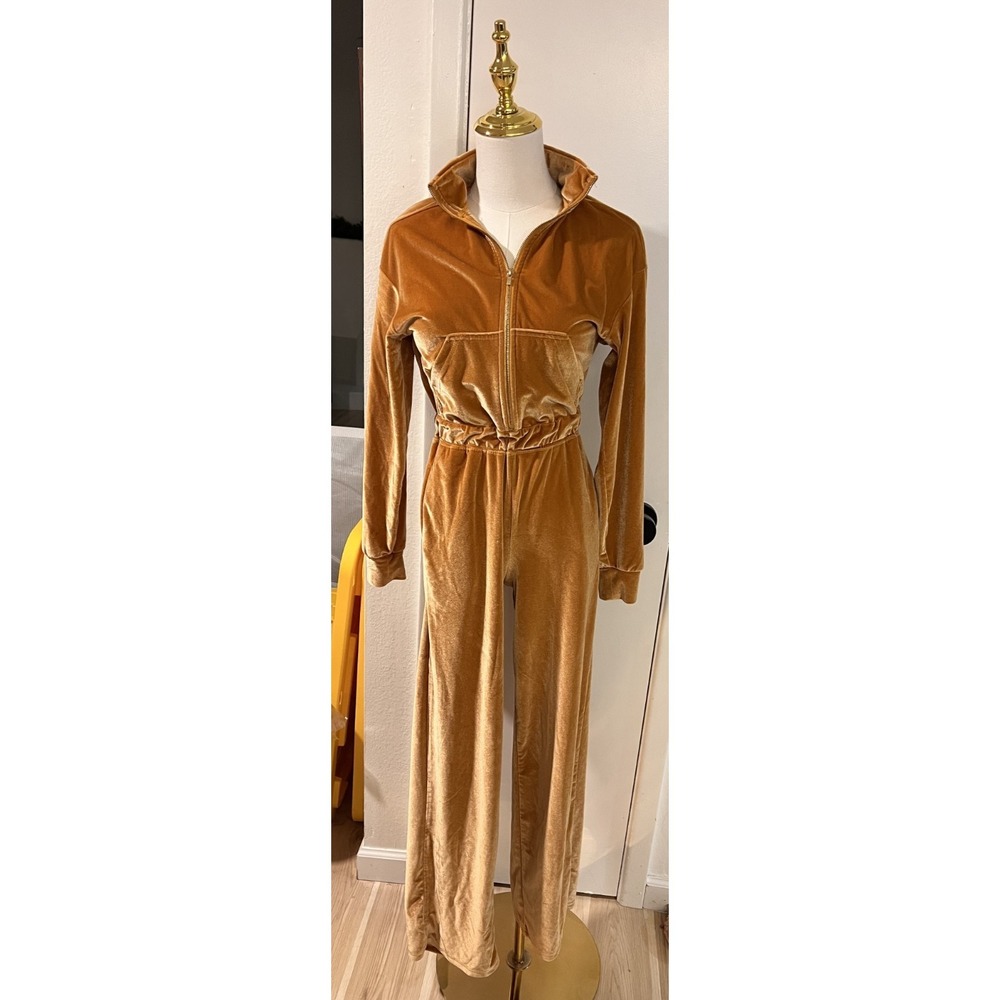 Fabletics Women's Rust Orange Half Zip Velour Jumpsuit Size XXS